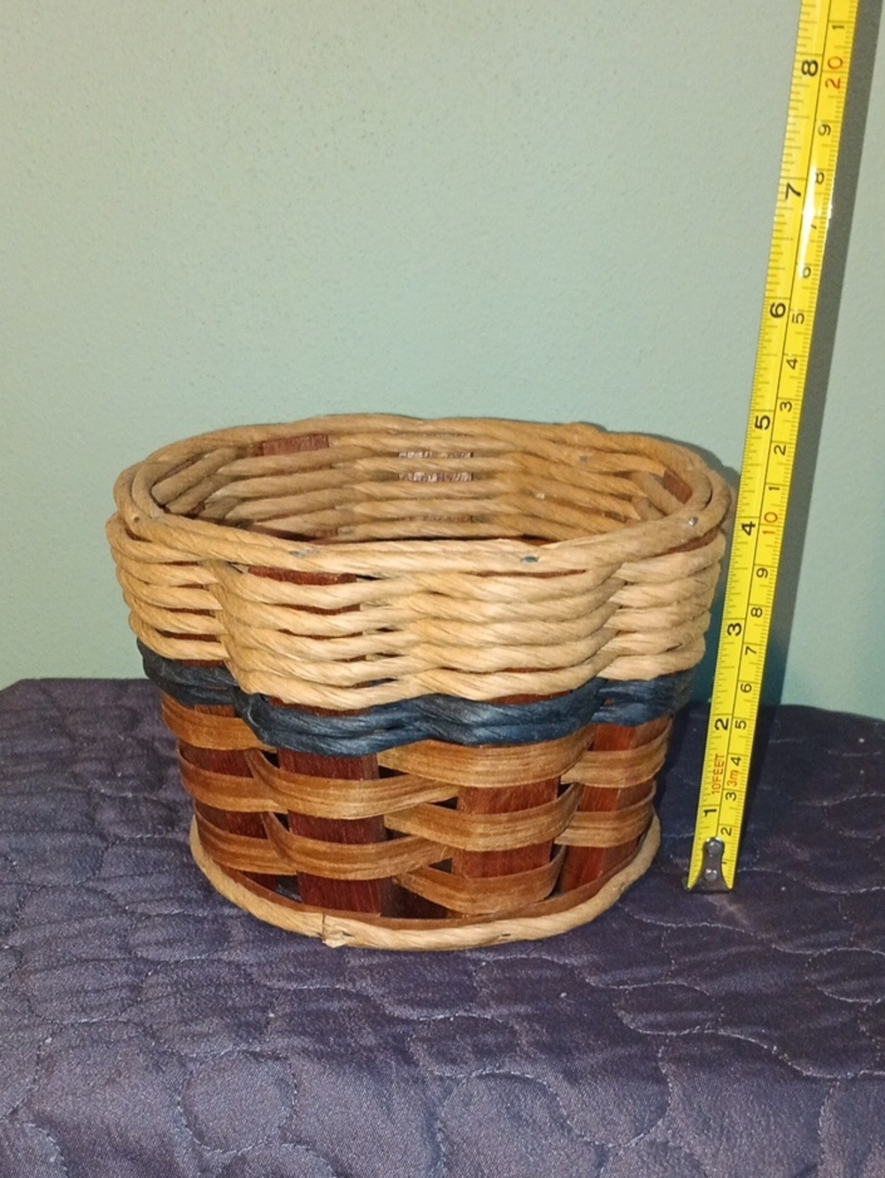 Woven Decorative Basket in Natural and Dark Blue